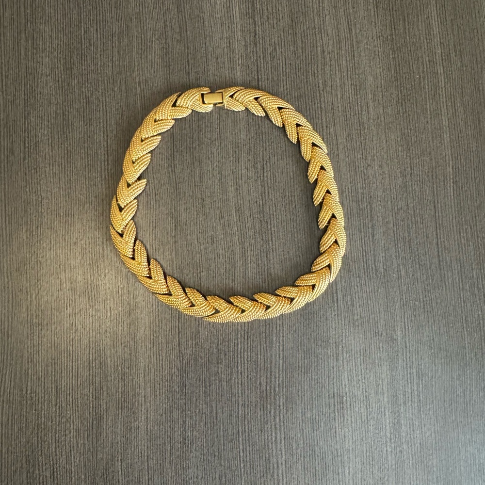 Chunky Gold Tone Woven Look Choker Necklace